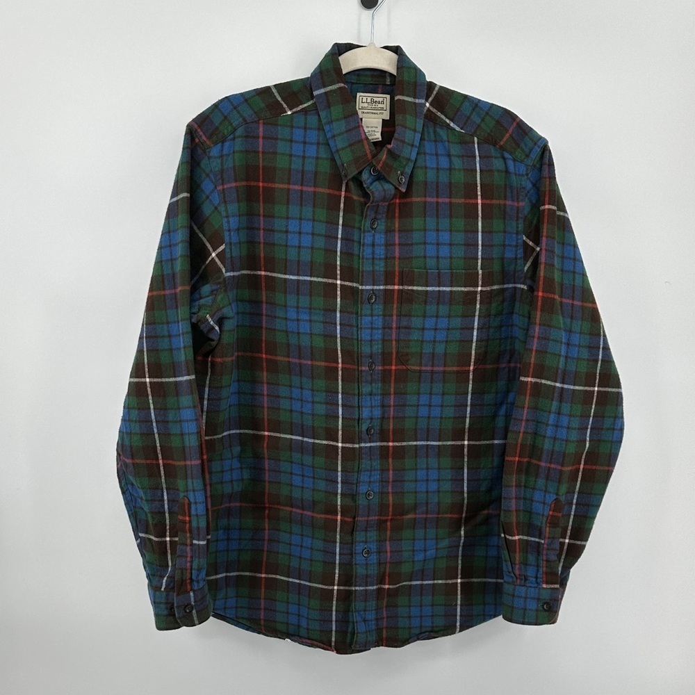 L.L. Bean VTG Outdoor Rugged Grunge Blue/Green Plaid Casual Flannel Shirt SzM